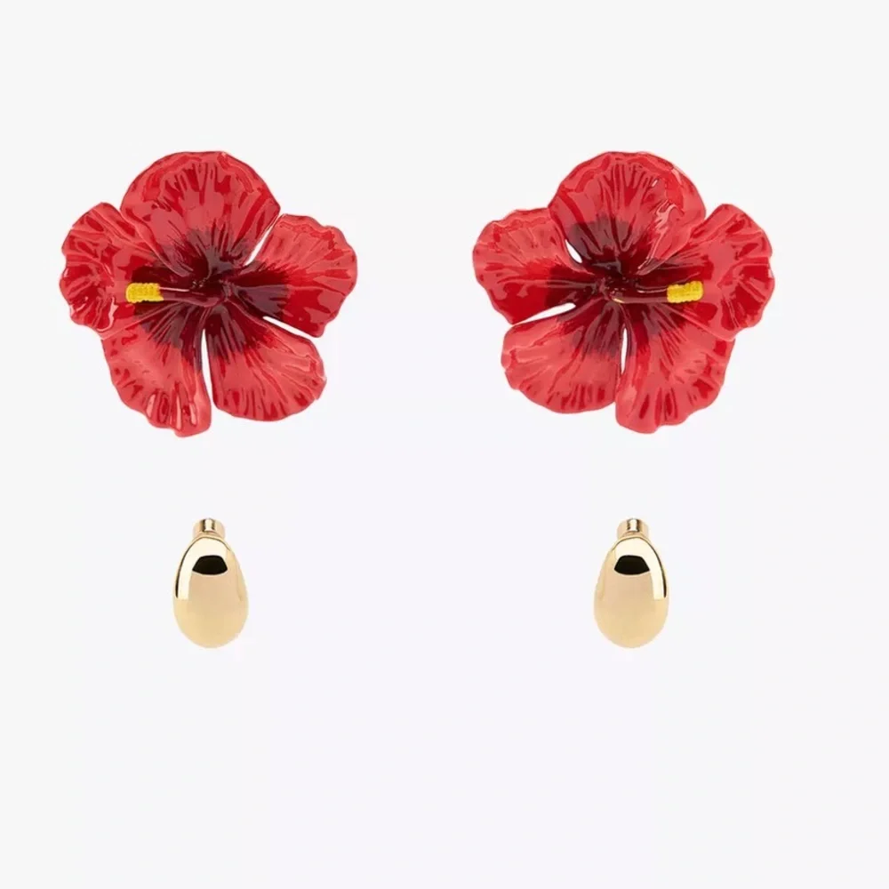 Zara tropical iconic flower & hoops earring 2 pack ,hibiscus, 🌺 amapola